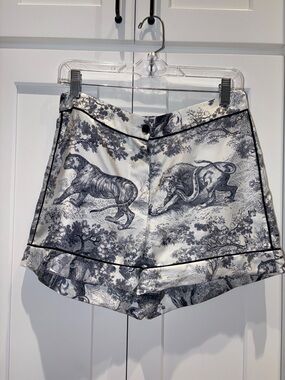 Dior Blue and White Toile Satin High-Waist Shorts Size 4 - Available until May 8